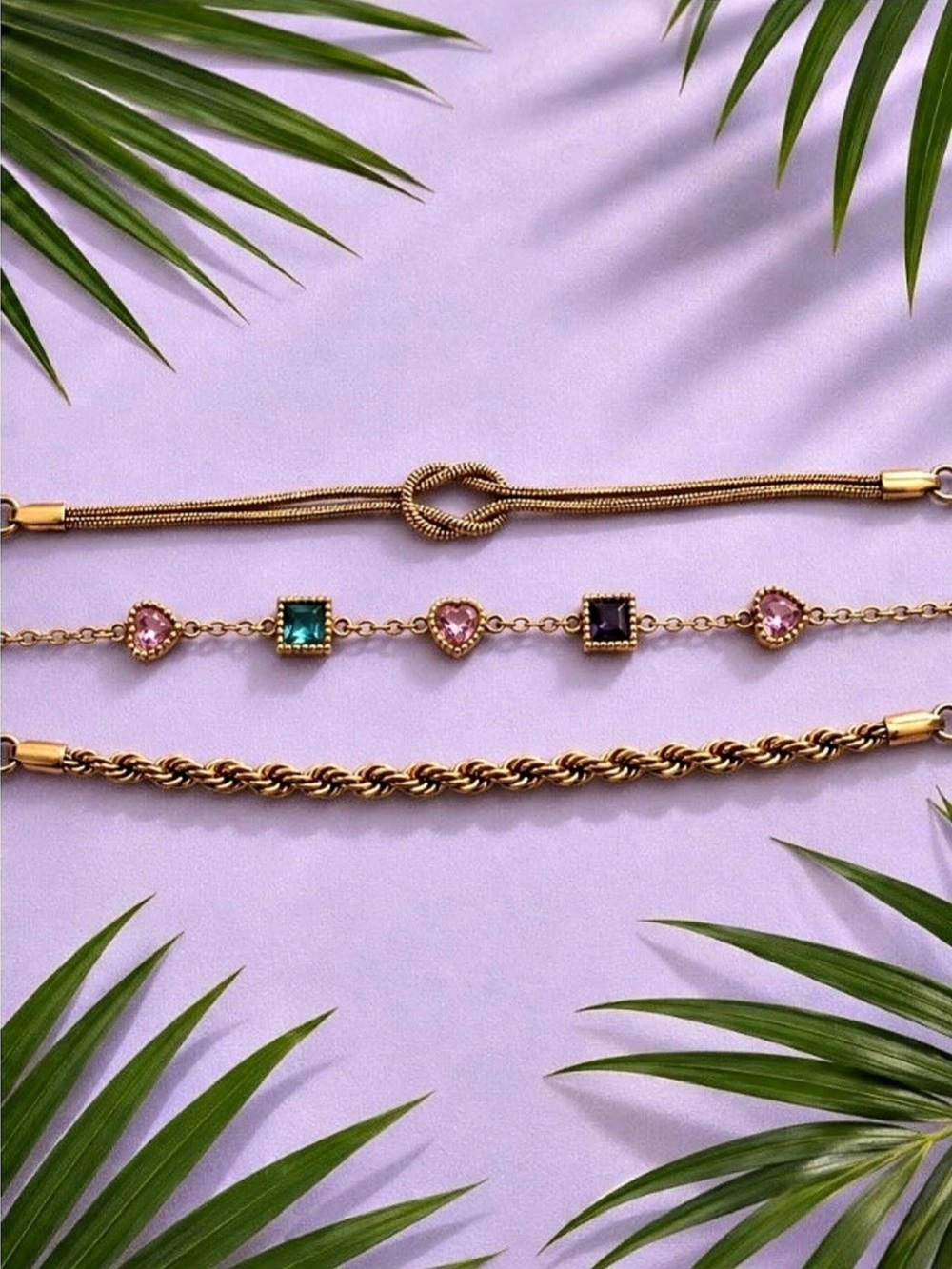 🌺3-Piece Bracelet Set in Gold & Pink NWT-Stainlees Steel